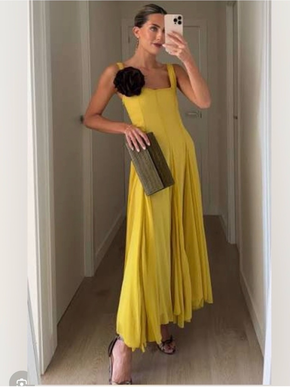 ZARA Elegant Yellow Square-Neck Maxi Dress